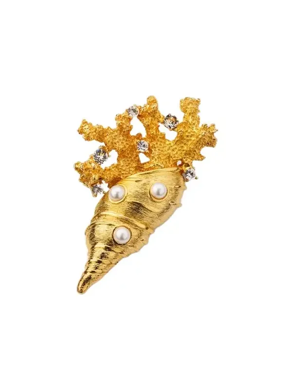 Women's 18K-Gold-Plated, Glass Pearl & Crystal Conch Shell Brooch Women's 18K-Gold-Plated, Glass Pearl & Crystal Conch Shell Brooch