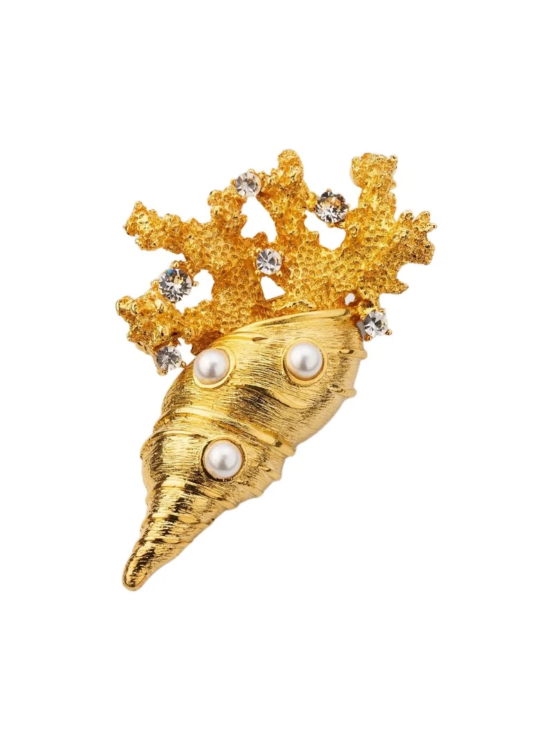 KENNETH JAY LANE Women's 18K-Gold-Plated, Glass Pearl & Crystal Conch Shell Brooch
