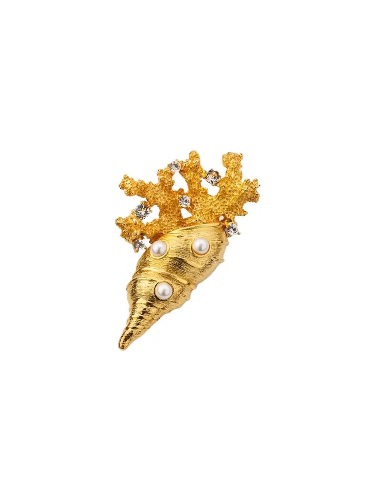 KENNETH JAY LANE Women's 18K-Gold-Plated, Glass Pearl & Crystal Conch Shell Brooch