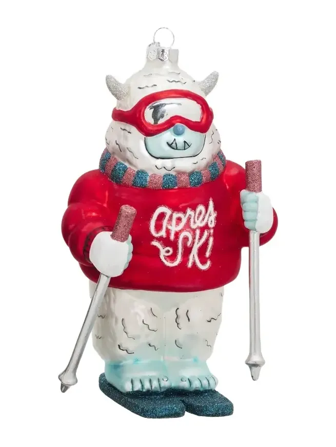 Cody Foster & Co Glass Ski Yeti Ornament