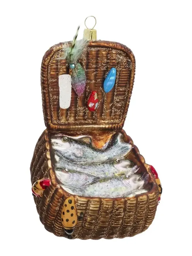 Cody Foster & Co Glass Fishing Creel Ornament