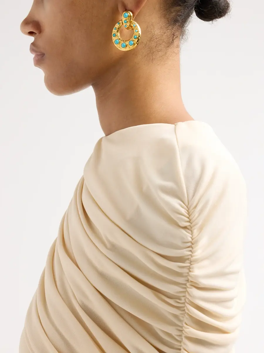KENNETH JAY LANE Women's 18K Gold-Plated Turquoise Cabochon Doorknocker Clip-On Earrings | Thumbnail 2