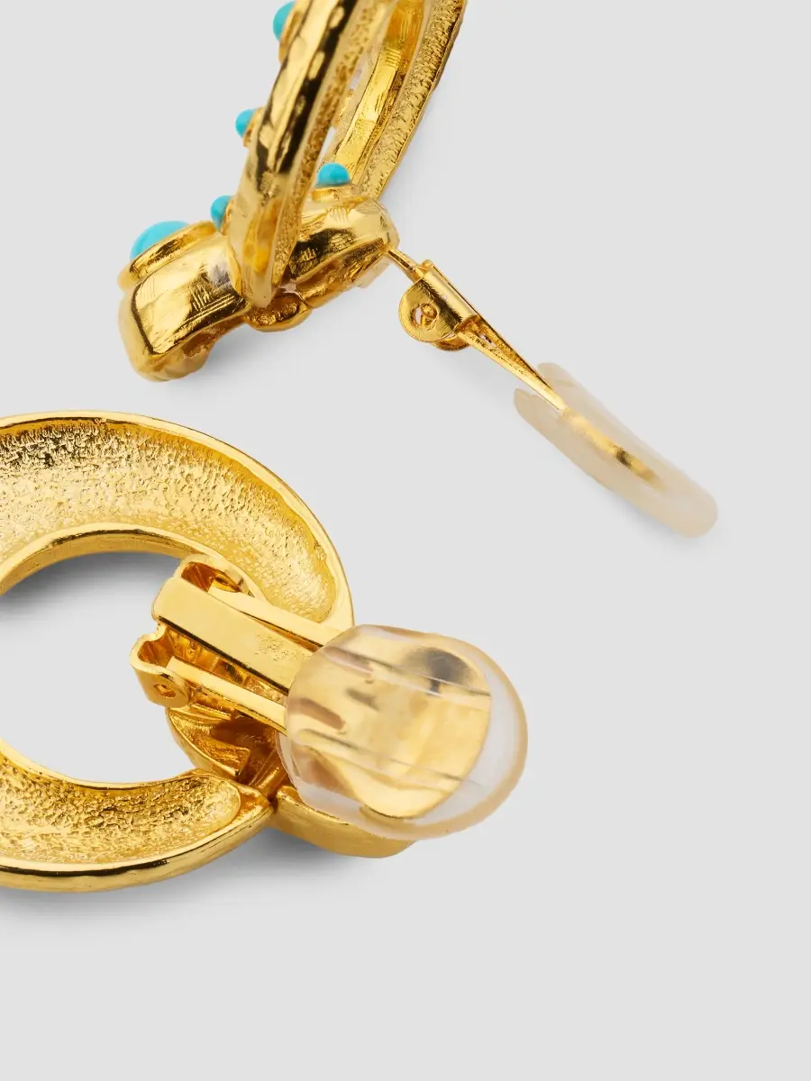 KENNETH JAY LANE Women's 18K Gold-Plated Turquoise Cabochon Doorknocker Clip-On Earrings | Thumbnail 3