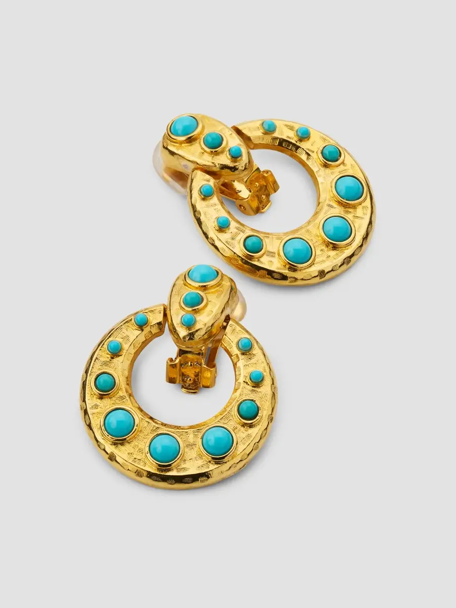 KENNETH JAY LANE Women's 18K Gold-Plated Turquoise Cabochon Doorknocker Clip-On Earrings | Thumbnail 4