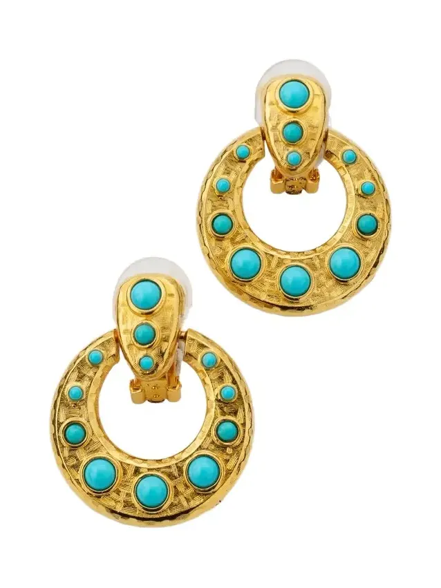 Women's 18K Gold-Plated & Simulated Turquoise Door Knocker Clip-On Earrings
