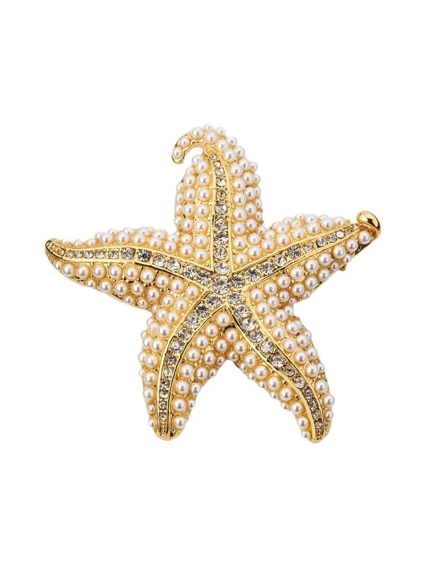 KENNETH JAY LANE Women's 18K Gold-Plated, Imitation Pearl & Crystal Starfish Brooch