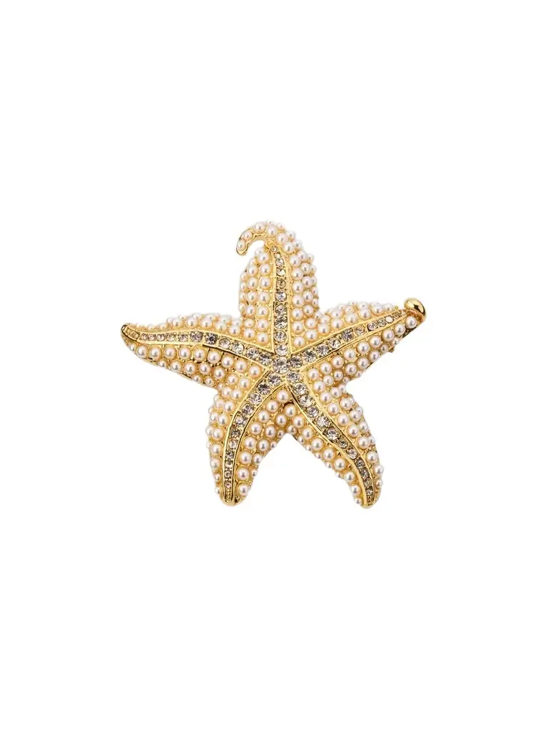 Women's 18K Gold-Plated Imitation Pearl Starfish Brooch Women's 18K Gold-Plated Imitation Pearl Starfish Brooch