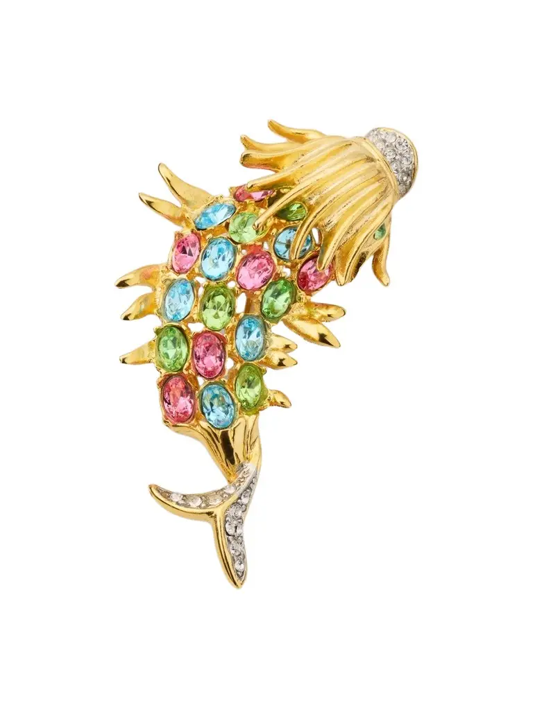 Women's 18K Gold-Plated, Two-Tone Rhinestone & Pastel Stone Fish Brooch Women's 18K Gold-Plated, Two-Tone Rhinestone & Pastel Stone Fish Brooch