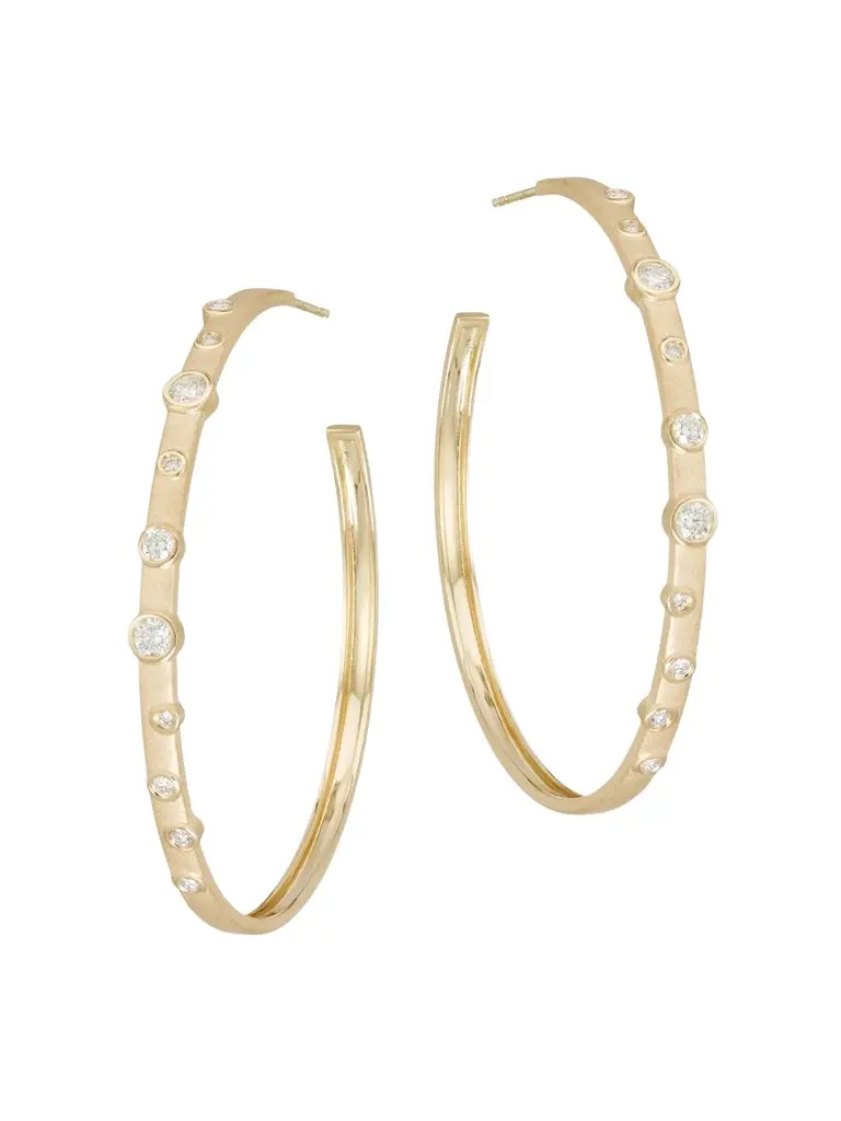 Women's Large 14K Gold & Bezel Diamond Anniversary Hoops Women's Large 14K Gold & Bezel Diamond Anniversary Hoops