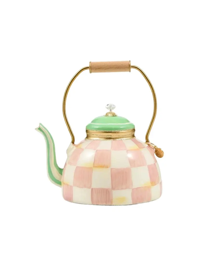 MacKenzie-Childs Merry Christmas Rosy Check Tea Kettle Glass Ornament