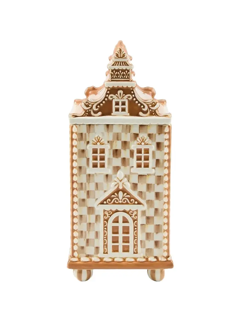 MacKenzie-Childs Mocha Check Gingerbread House Canister
