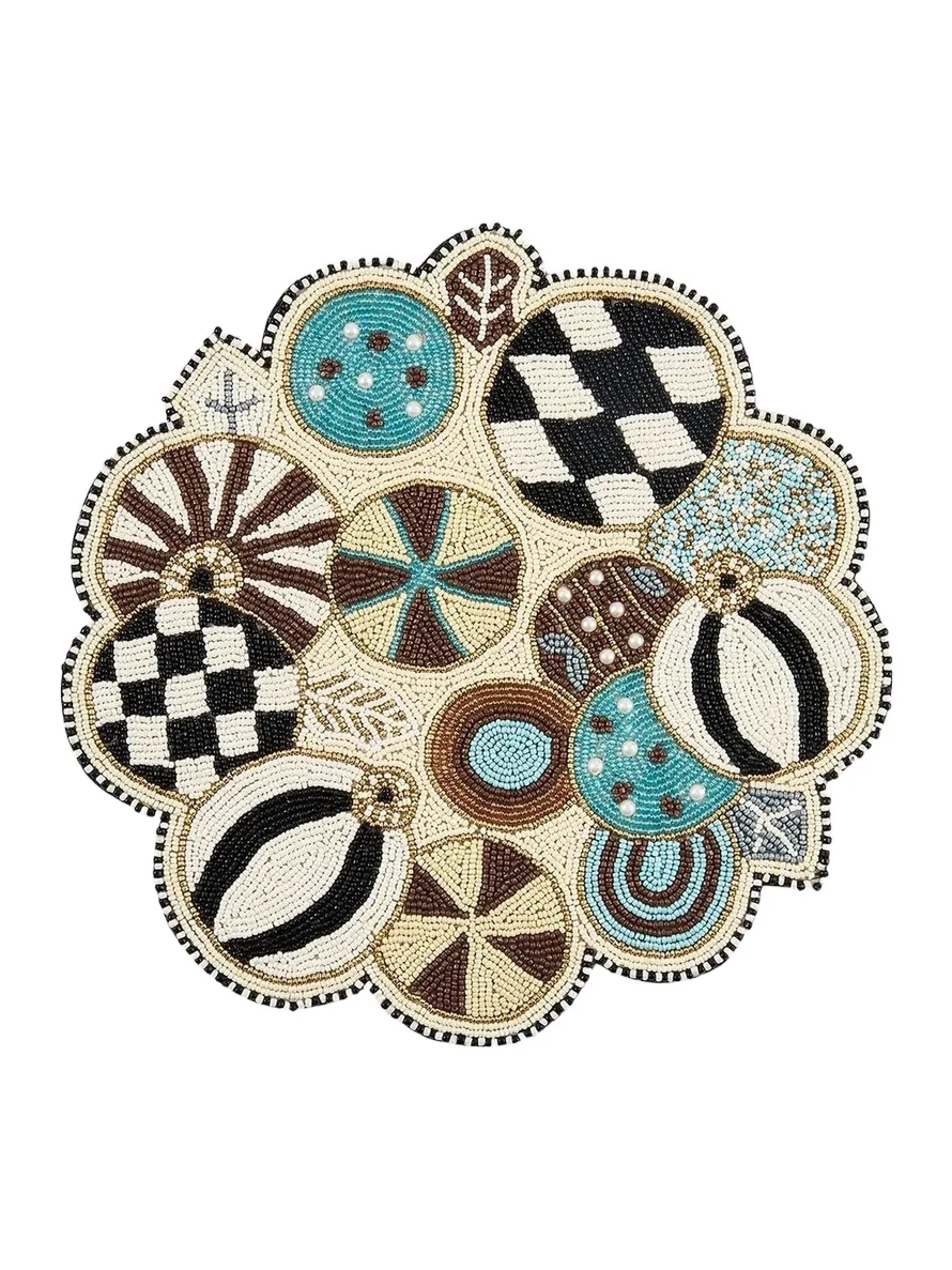 MacKenzie-Childs Mocha Check Noel Jolly Beaded Cotton Placemat