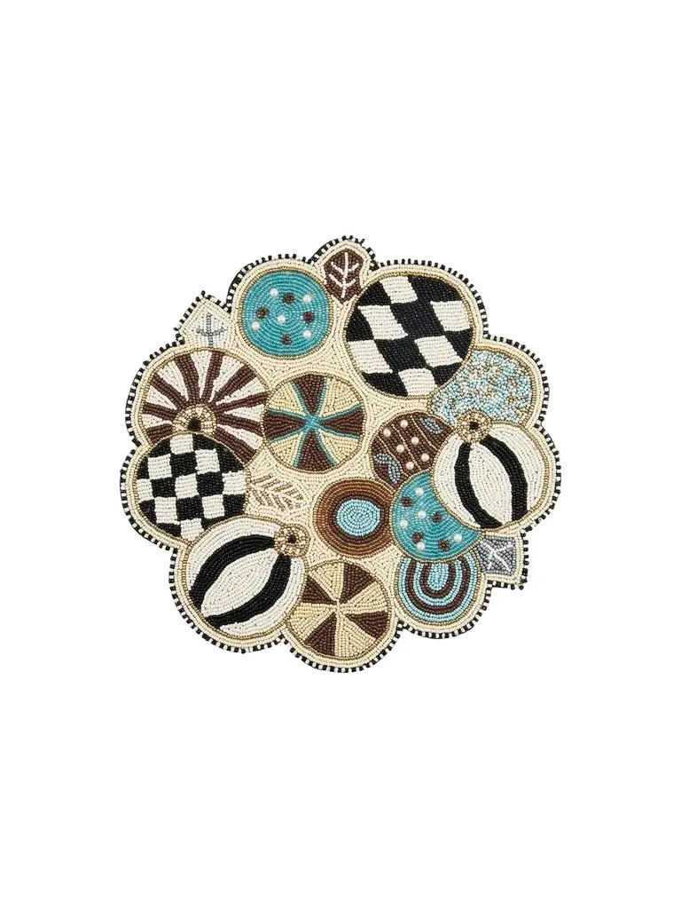 Mocha Check Noel Jolly Beaded Cotton Placemat Mocha Check Noel Jolly Beaded Cotton Placemat