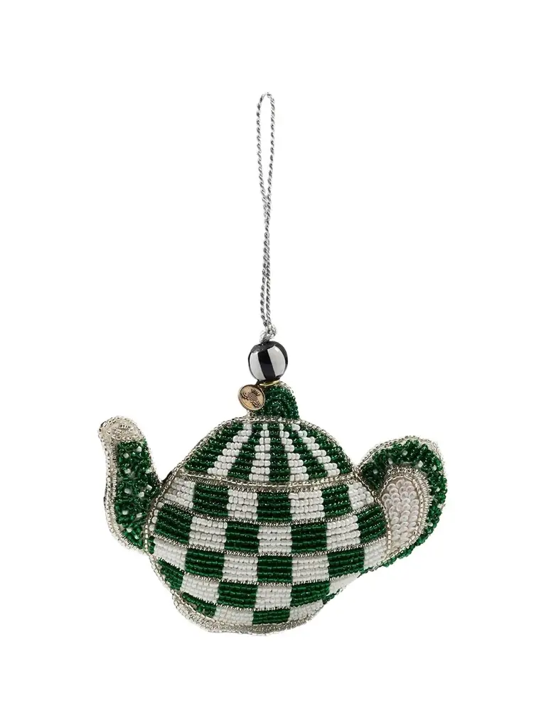 MacKenzie-Childs Emerald Check Beaded Teapot Ornament