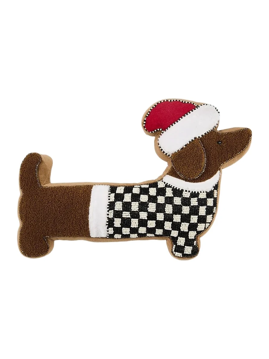 MacKenzie-Childs Cozy Christmas Dachshund Cotton Throw Pillow