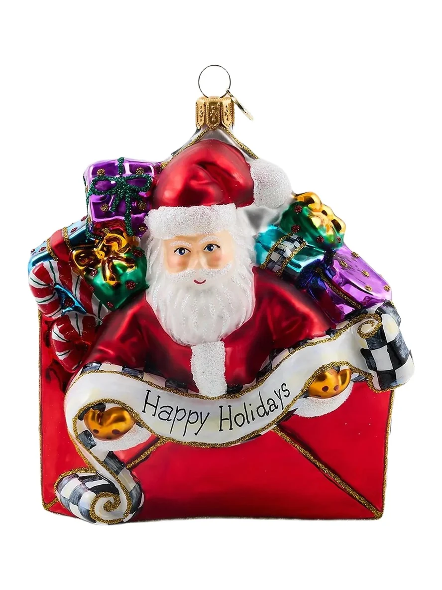 MacKenzie-Childs Merry Christmas Letter Santa Glass Ornament