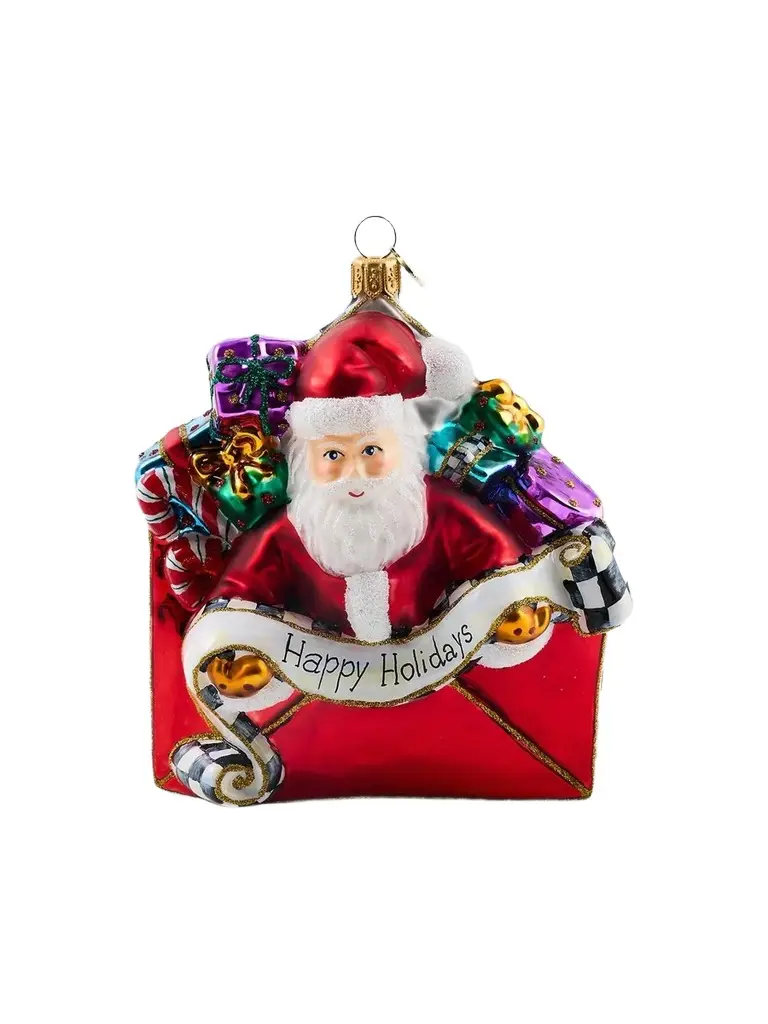 MacKenzie-Childs Merry Christmas Letter Santa Glass Ornament