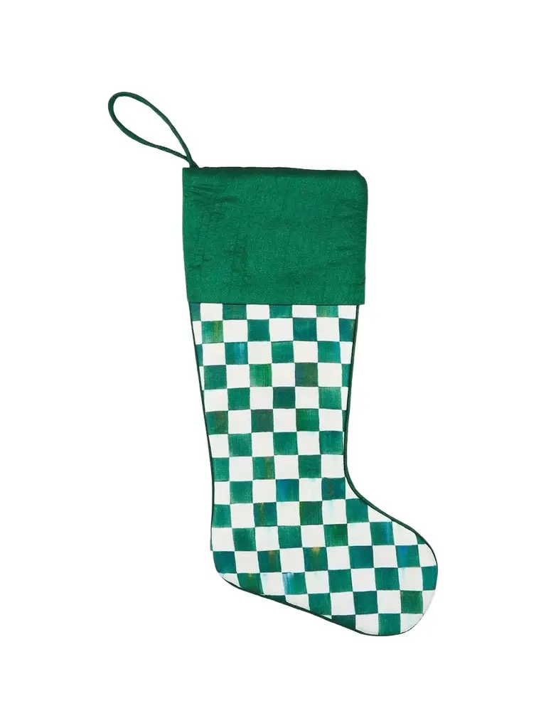 MacKenzie-Childs Merry Christmas Emerald Check Stocking