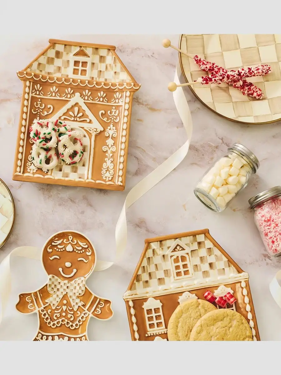 MacKenzie-Childs Mocha Check Gingerbread House Tray | Thumbnail 3