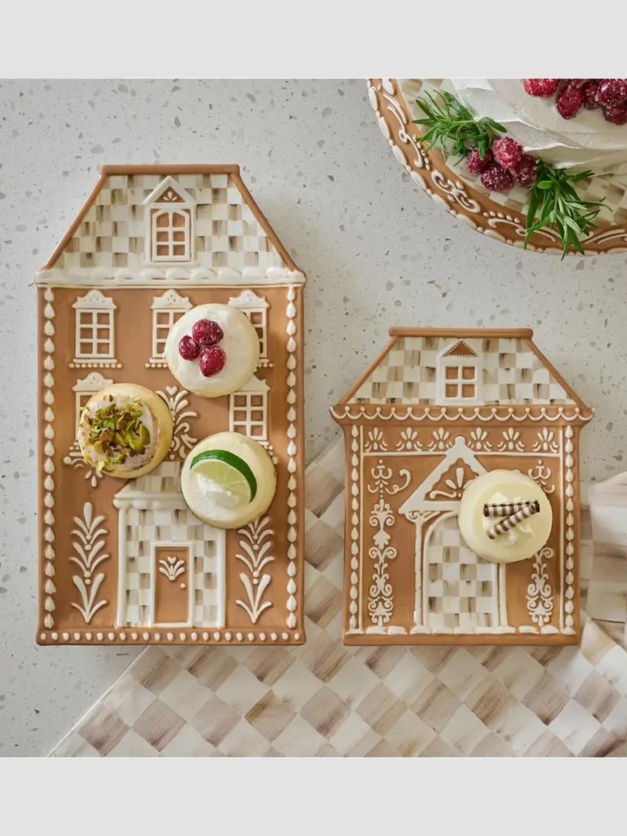 MacKenzie-Childs Mocha Check Gingerbread House Tray | Thumbnail 4
