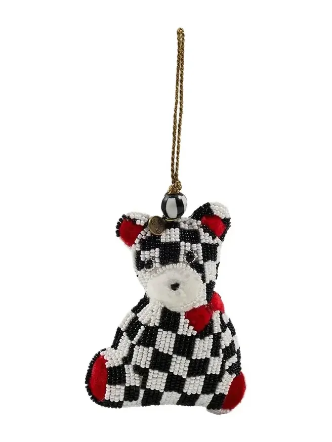 MacKenzie-Childs Merry Christmas Courtly Check Bear Beaded Ornament