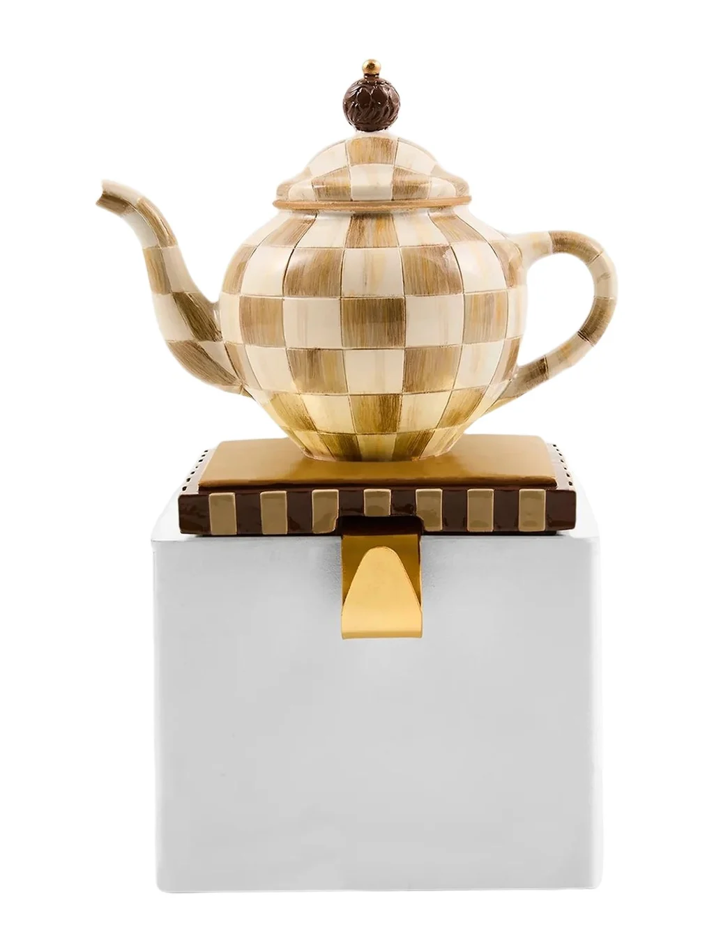 MacKenzie-Childs Merry Christmas Check Teapot Stocking Holder