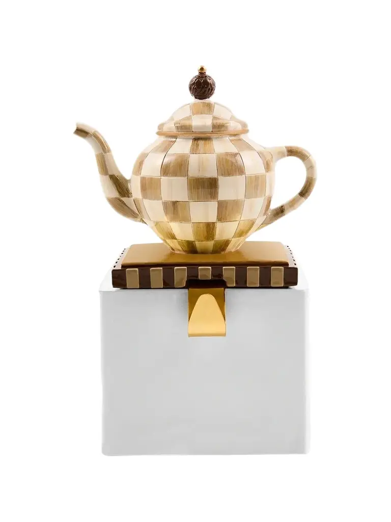 Merry Christmas Check Teapot Stocking Holder Merry Christmas Check Teapot Stocking Holder