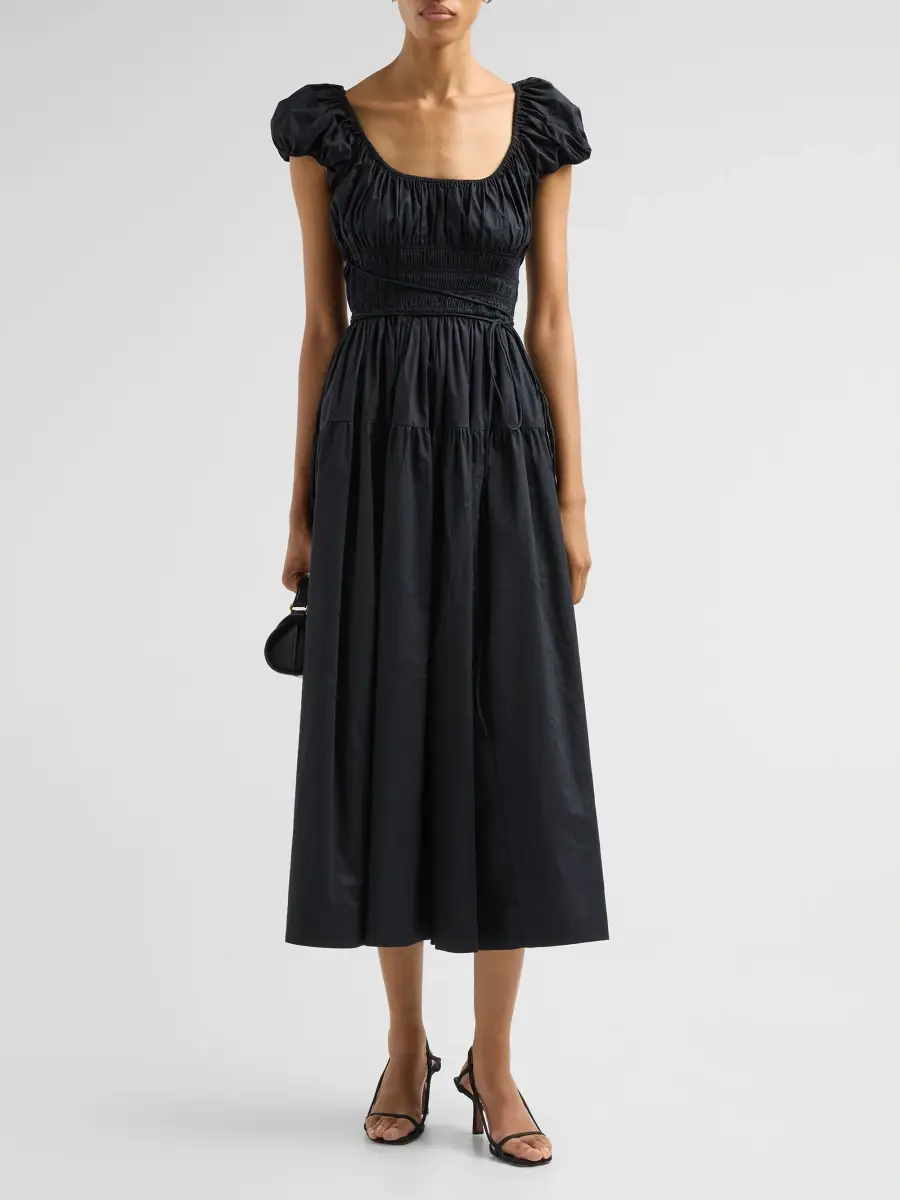 DÔEN Women's Quinelle Cotton Gathered Midi Dress | Thumbnail 2