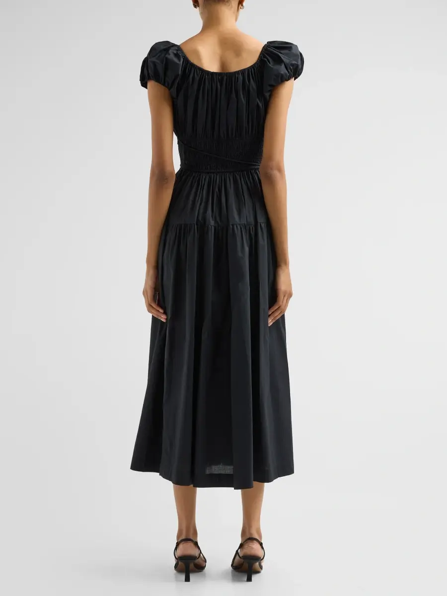 DÔEN Women's Quinelle Cotton Gathered Midi Dress | Thumbnail 3