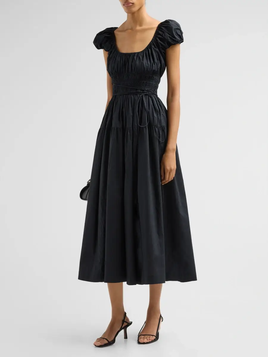 DÔEN Women's Quinelle Cotton Gathered Midi Dress | Thumbnail 4