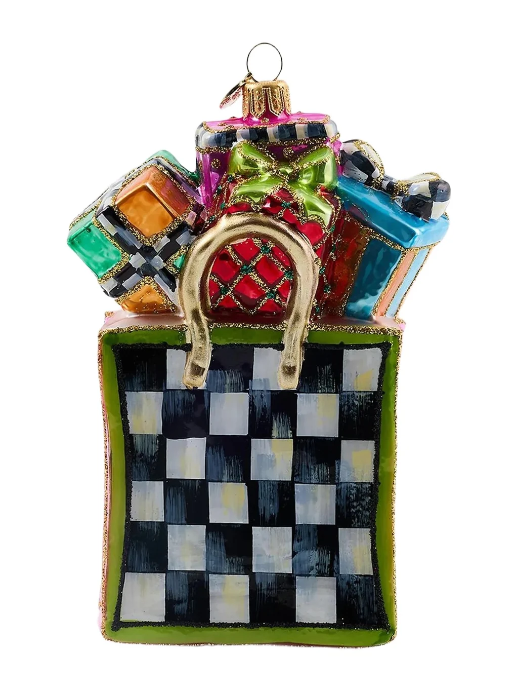 MacKenzie-Childs Confetti Shopping Bag Glass Ornament