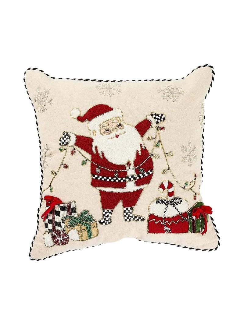 MacKenzie-Childs Santa With Tree Lights Throw Pillow