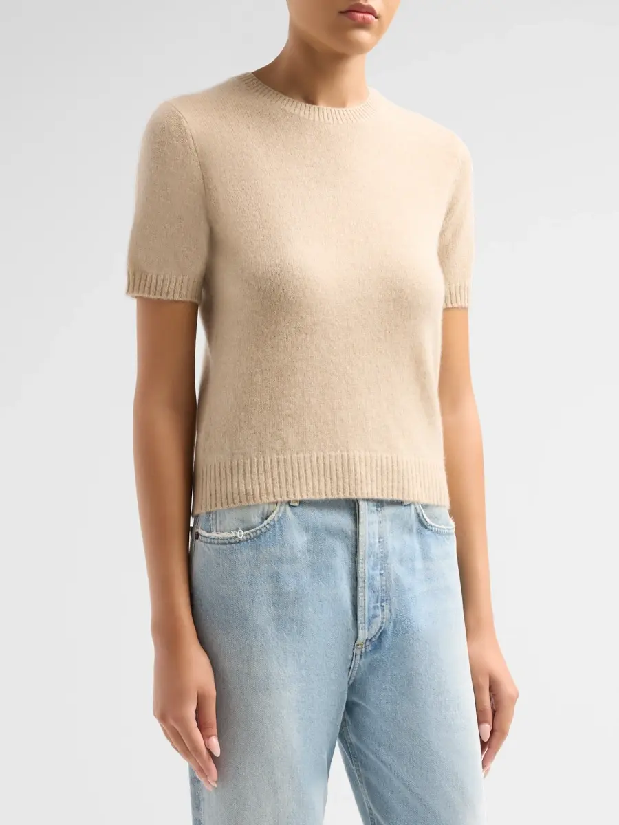 Saks Fifth Avenue Women's Basic Cashmere Shrunken Short-Sleeve Crewneck Sweater | Thumbnail 4 Saks Fifth Avenue Women's Basic Cashmere Shrunken Short-Sleeve Crewneck Sweater | Thumbnail 4