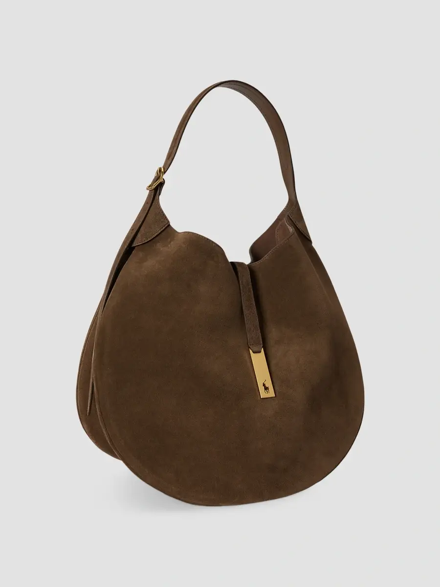 Polo Ralph Lauren Women's Polo ID Medium Suede Shoulder Bag | Thumbnail 3 Polo Ralph Lauren Women's Polo ID Medium Suede Shoulder Bag | Thumbnail 3