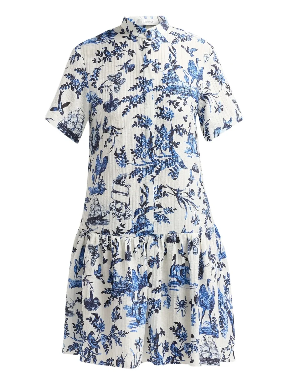 Erdem Women's Crinkled Floral Jacquard Mini Shirtdress