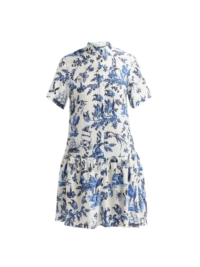 Women's Crinkled Floral Jacquard Mini Shirtdress