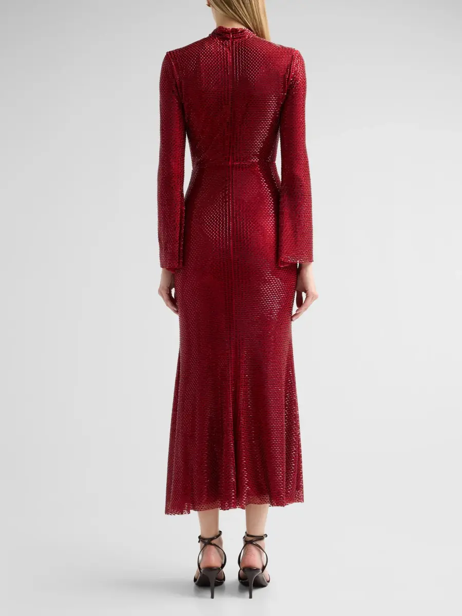 Self-Portrait Women's Rhinestone-Mesh Twist Midi Dress | Thumbnail 3