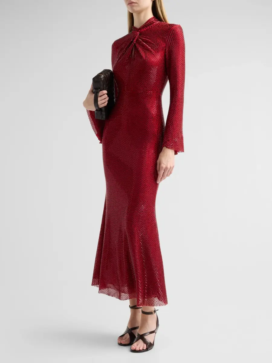 Self-Portrait Women's Rhinestone-Mesh Twist Midi Dress | Thumbnail 4
