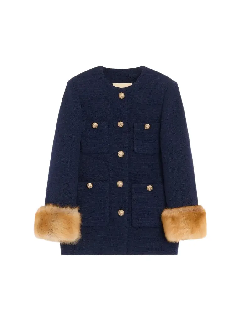Women's Caban in Plain Wool Tweed