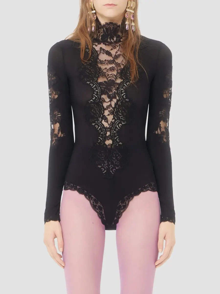 Valentino Women's Jersey Bodysuit with Lace - Black | Thumbnail 3 Valentino Women's Jersey Bodysuit with Lace - Black | Thumbnail 3