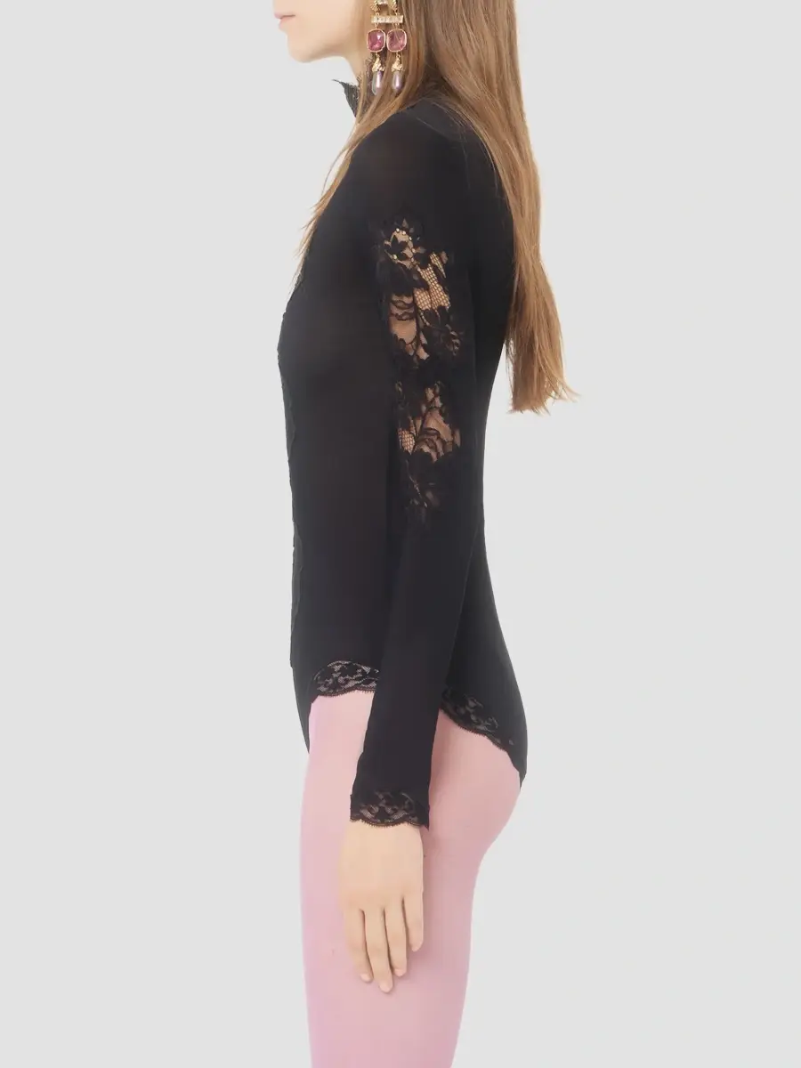 Valentino Women's Jersey Bodysuit with Lace - Black | Thumbnail 4 Valentino Women's Jersey Bodysuit with Lace - Black | Thumbnail 4