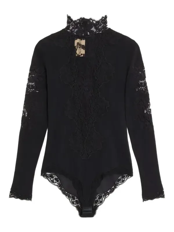 Women's Jersey Bodysuit with Lace - Black Women's Jersey Bodysuit with Lace - Black