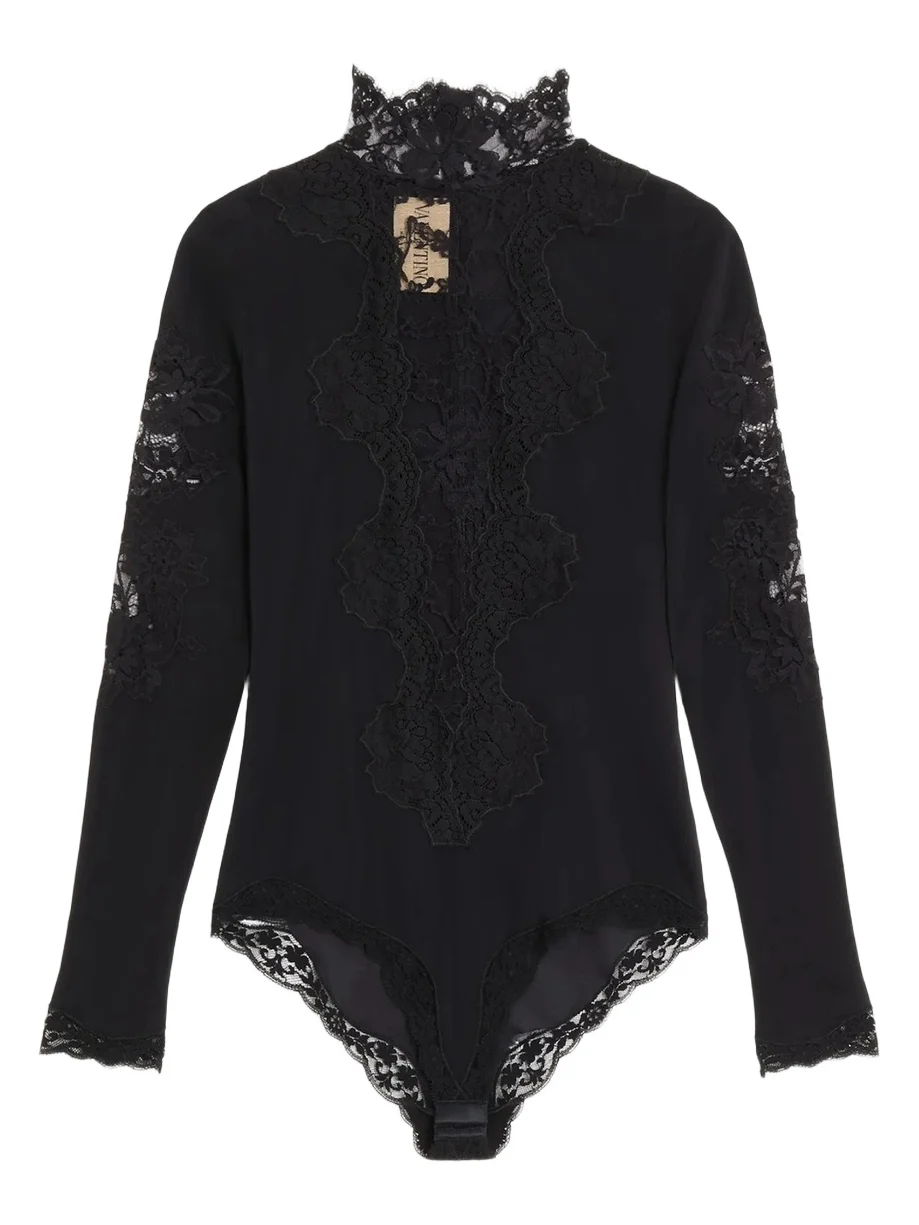 Valentino Women's Jersey Bodysuit with Lace - Black