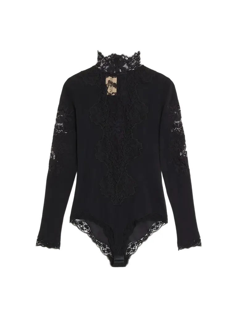 Women's Jersey Bodysuit with Lace - Black Women's Jersey Bodysuit with Lace - Black