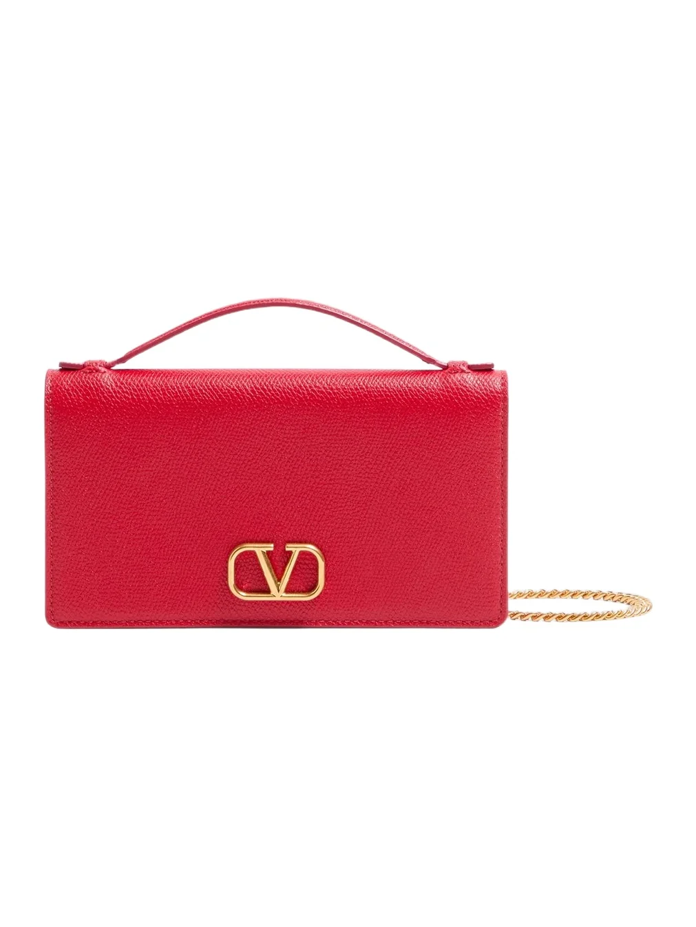 Women's VLogo Signature Grainy Calfskin Wallet with Chain - Rouge Pur Women's VLogo Signature Grainy Calfskin Wallet with Chain - Rouge Pur