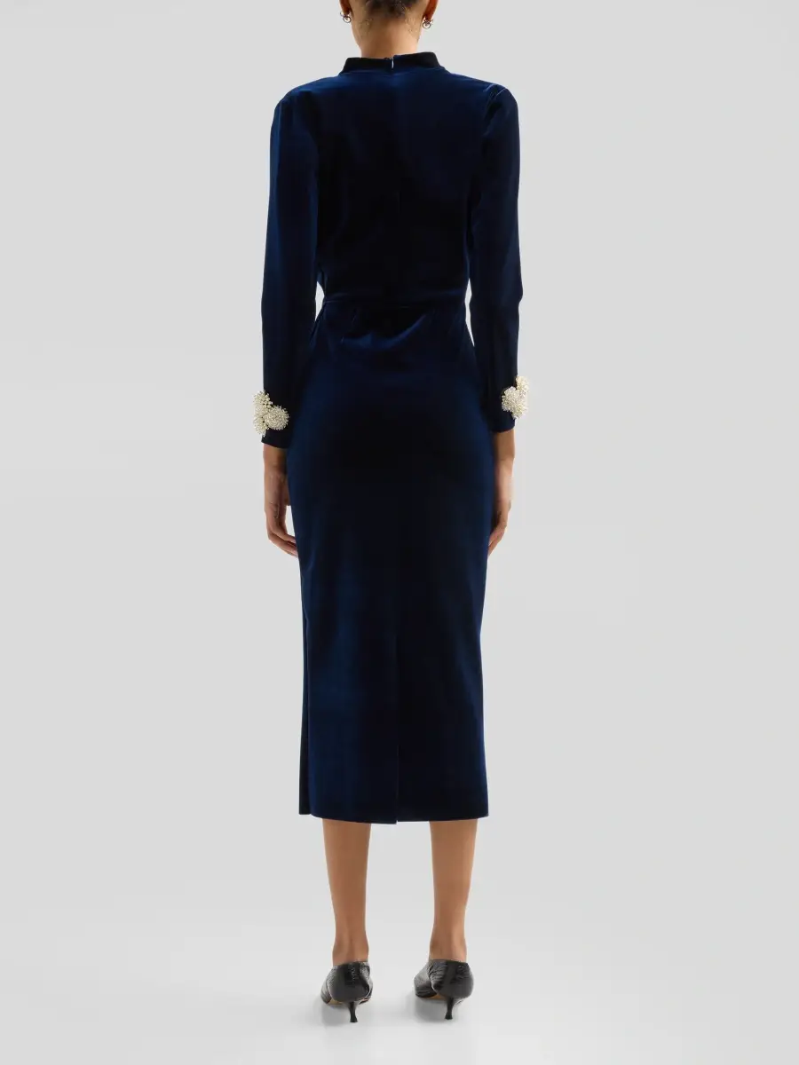 Chiara Boni La Petite Robe Women's Medey Ruched Velvet V-Neck Midi Dress | Thumbnail 3 Chiara Boni La Petite Robe Women's Medey Ruched Velvet V-Neck Midi Dress | Thumbnail 3