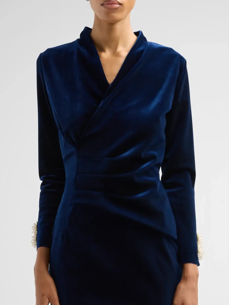 Chiara Boni La Petite Robe Women's Medey Ruched Velvet V-Neck Midi Dress | Thumbnail 5 Chiara Boni La Petite Robe Women's Medey Ruched Velvet V-Neck Midi Dress | Thumbnail 5