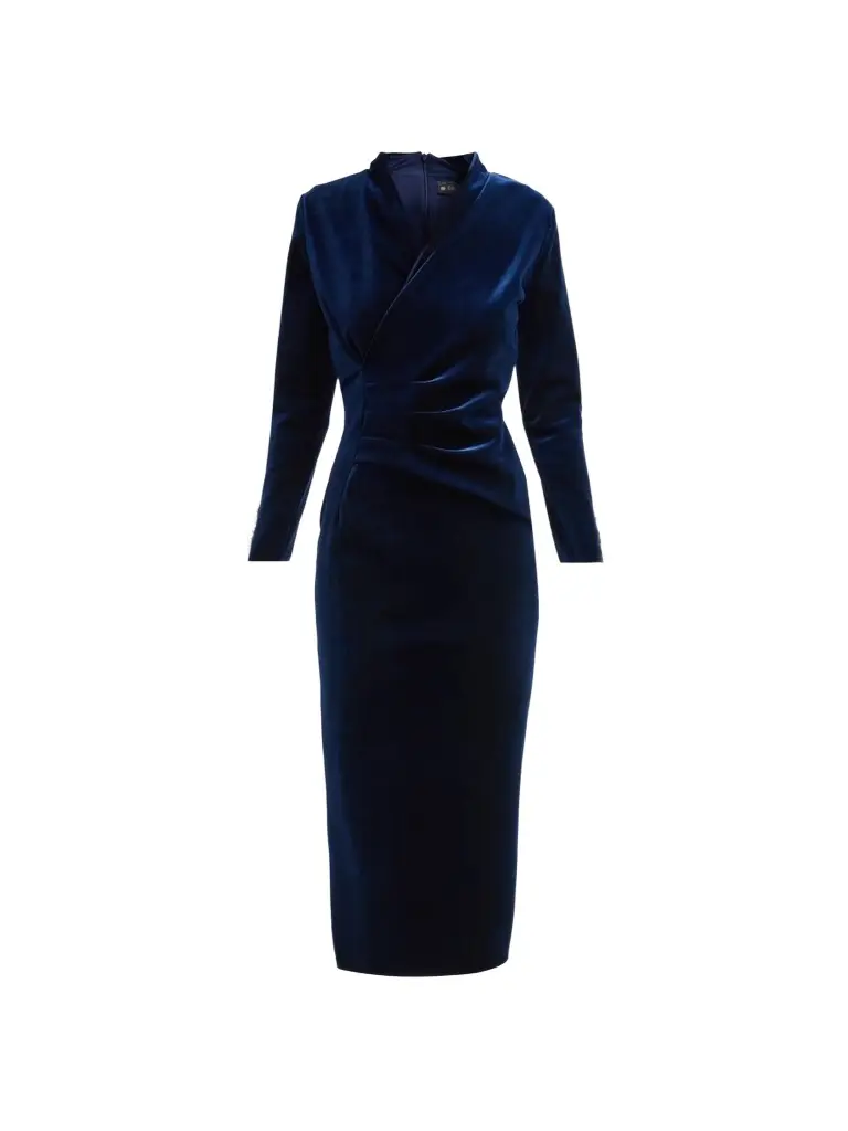 Chiara Boni La Petite Robe Women's Medey Ruched Velvet V-Neck Midi Dress