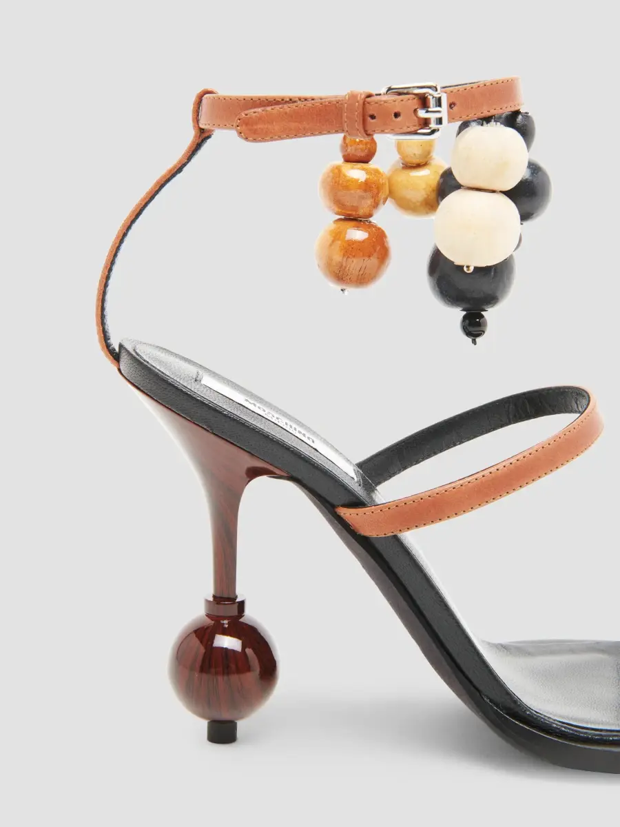 MOSCHINO Women's 100MM Beaded Leather Sandals | Thumbnail 4