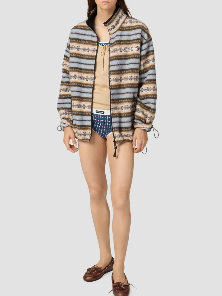 Miu Miu Women's Cotton Fleece Zipper Jacket | Thumbnail 2 Miu Miu Women's Cotton Fleece Zipper Jacket | Thumbnail 2